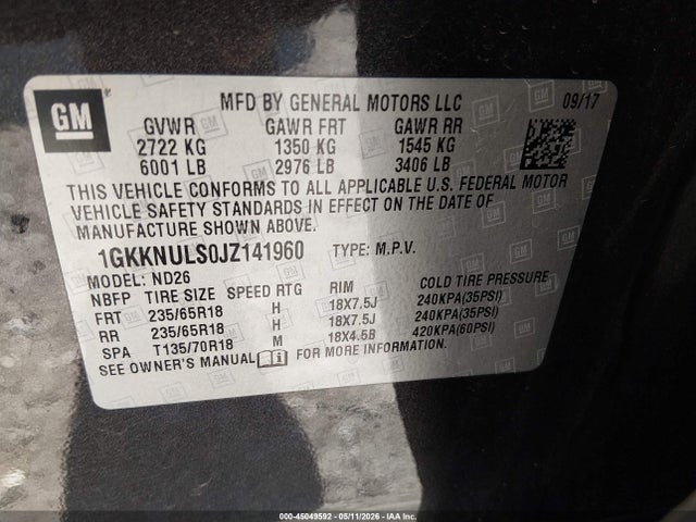 Продажа на аукционе авто 2018 Gmc Acadia Slt-1, vin: 1GKKNULS0JZ141960, номер лота: 45049592