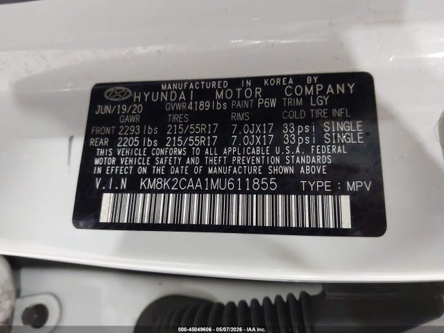 45049606 :رقم المزاد ، KM8K2CAA1MU611855 vin ، 2021 Hyundai Kona Sel مزاد بيع