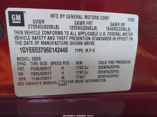 Aukcja sprzedaży 2006 Cadillac Srx V6, vin: 1GYEE637960142448, numer aukcji: 45049618