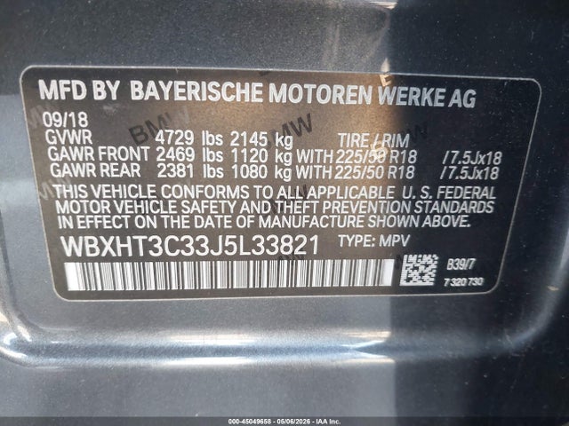 Aukcja sprzedaży 2018 Bmw X1 Xdrive28i, vin: WBXHT3C33J5L33821, numer aukcji: 45049658
