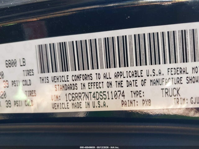 45049659 :رقم المزاد ، 1C6RR7NT4DS511074 vin ، 2013 Ram 1500 Laramie مزاد بيع