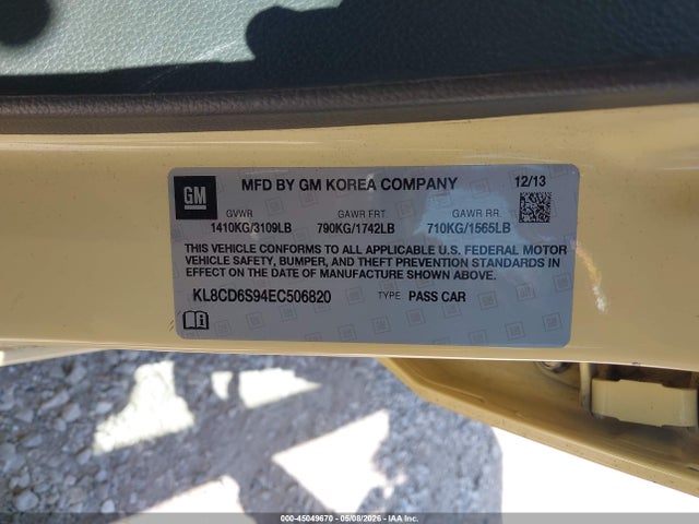 Продаж на аукціоні авто 2014 Chevrolet Spark 1lt Auto, vin: KL8CD6S94EC506820, номер лоту: 45049670