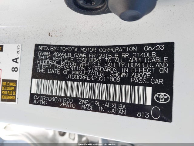 JTDBCMFE4PJ011808 Toyota Corolla Hybrid Le/hybrid Se/hybrid Se Infrared/hybrid Xle