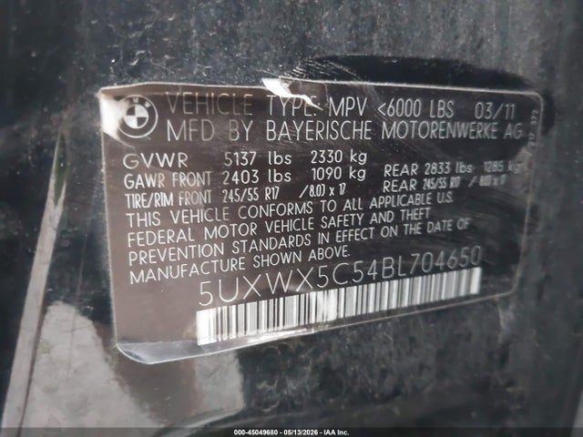 Aukcja sprzedaży 2011 Bmw X3 Xdrive28i, vin: 5UXWX5C54BL704650, numer aukcji: 45049680