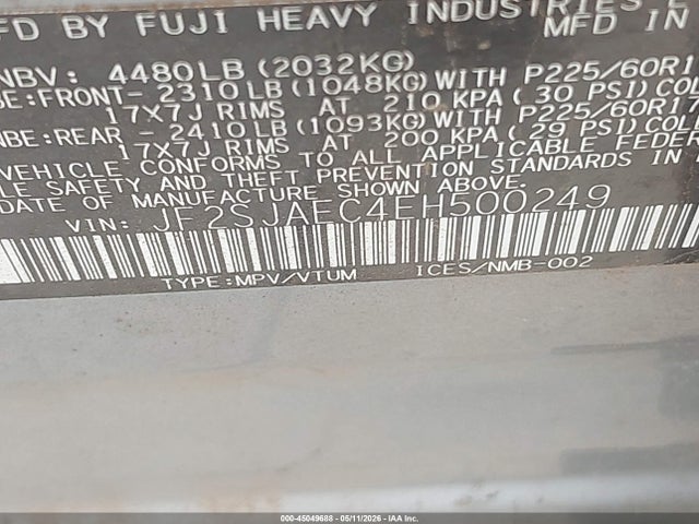 2014 Subaru Forester 2.5i Premium მანქანა იყიდება აუქციონზე, vin: JF2SJAEC4EH500249, აუქციონის ნომერი: 45049688