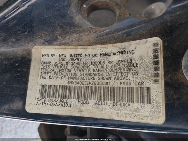 Aukcja sprzedaży 1997 Toyota Corolla Ce, vin: 1NXBA02E1VZ635030, numer aukcji: 45049716
