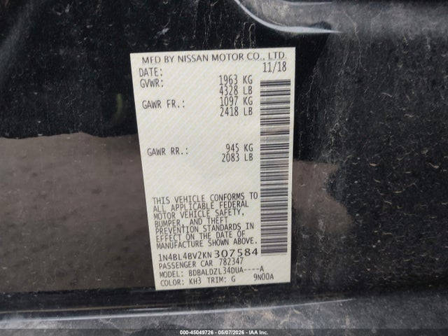 Nissan Altima 2.5 S 2019 1N4BL4BV2KN307584 Image 9