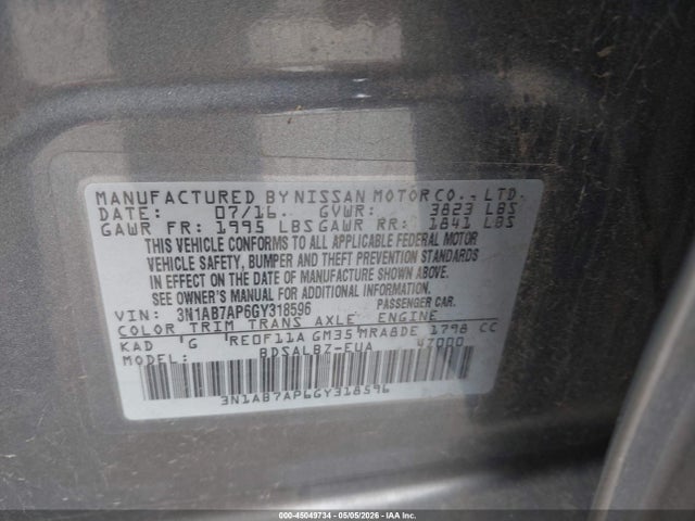 3N1AB7AP6GY318596 Nissan SENTRA S