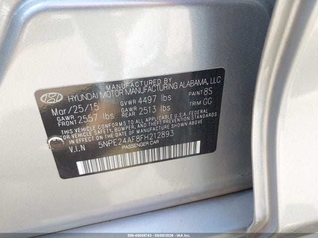 Продажа на аукционе авто 2015 Hyundai Sonata Se, vin: 5NPE24AF8FH212893, номер лота: 45049743