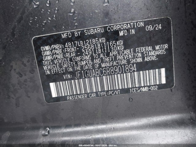Aukcja sprzedaży 2024 Subaru Impreza Base 5-door, vin: JF1GUABC6R8901894, numer aukcji: 45049744