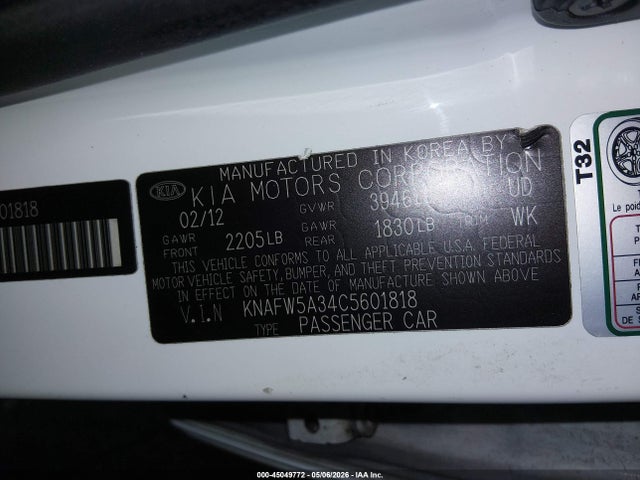 Продаж на аукціоні авто 2012 Kia Forte Sx, vin: KNAFW5A34C5601818, номер лоту: 45049772