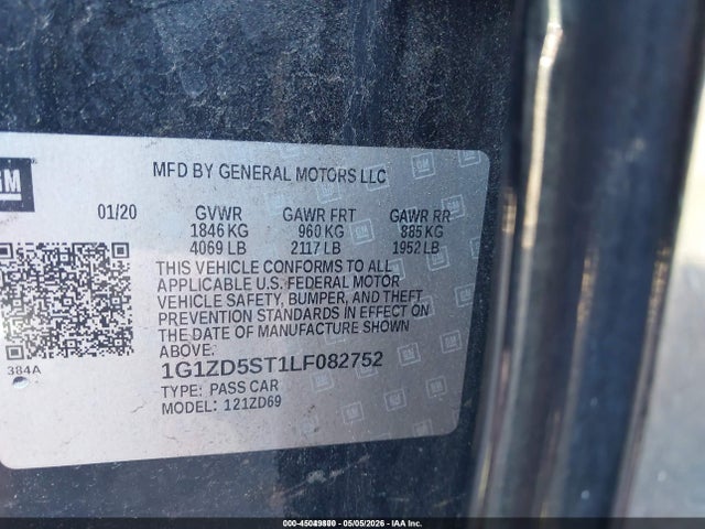 Продажа на аукционе авто 2020 Chevrolet Malibu Fwd Lt, vin: 1G1ZD5ST1LF082752, номер лота: 45049800