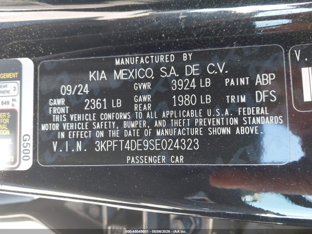 3KPFT4DE9SE024323 KIA K4 Lxs