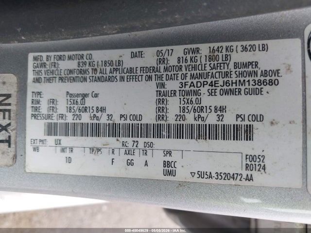Продажа на аукционе авто 2017 Ford Fiesta Se, vin: 3FADP4EJ6HM138680, номер лота: 45049829