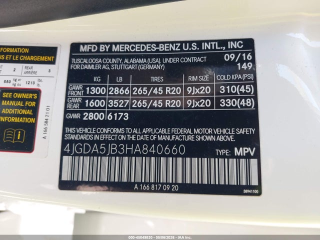 Продажа на аукционе авто 2017 Mercedes-benz Gle 350, vin: 4JGDA5JB3HA840660, номер лота: 45049830