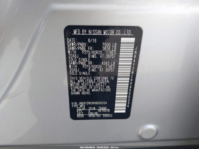 JN8AY2NC8H9500334 Nissan Armada Sl