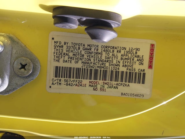 45049842 :رقم المزاد ، JT2SW21M8M0011024 vin ، 1991 Toyota Mr2 مزاد بيع