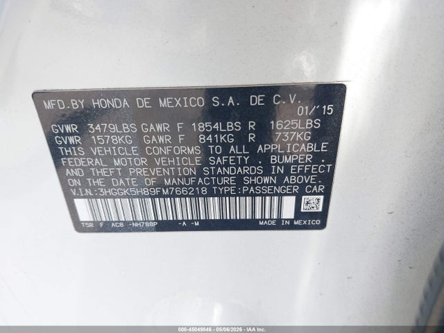 3HGGK5H89FM766218 Honda Fit Ex/ex-l