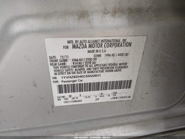 Продажа на аукционе авто 2012 Mazda Mazda6 I Touring, vin: 1YVHZ8DH6C5M22931, номер лота: 45049847