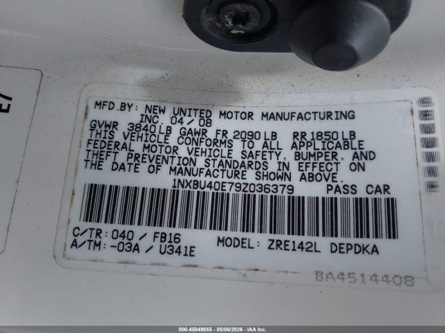 Продаж на аукціоні авто 2009 Toyota Corolla Le, vin: 1NXBU40E79Z036379, номер лоту: 45049855