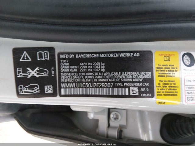 2018 Mini Clubman Cooper მანქანა იყიდება აუქციონზე, vin: WMWLU1C50J2F29307, აუქციონის ნომერი: 45049872