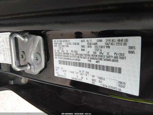 Aukcja sprzedaży 2016 Ford Escape Se, vin: 1FMCU9G98GUA14723, numer aukcji: 45049882