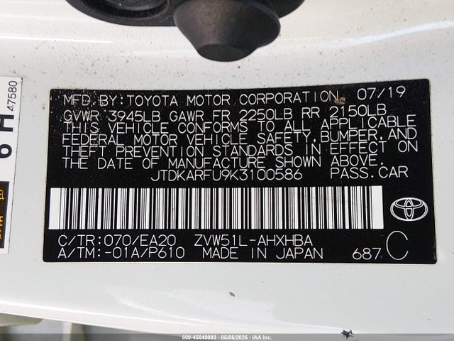 JTDKARFU9K3100586 Toyota PRIUS XLE