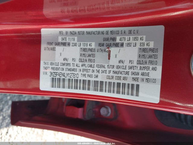 Aukcja sprzedaży 2020 Mazda Mazda3 Premium Package, vin: 3MZBPAEM4LM127810, numer aukcji: 45049911