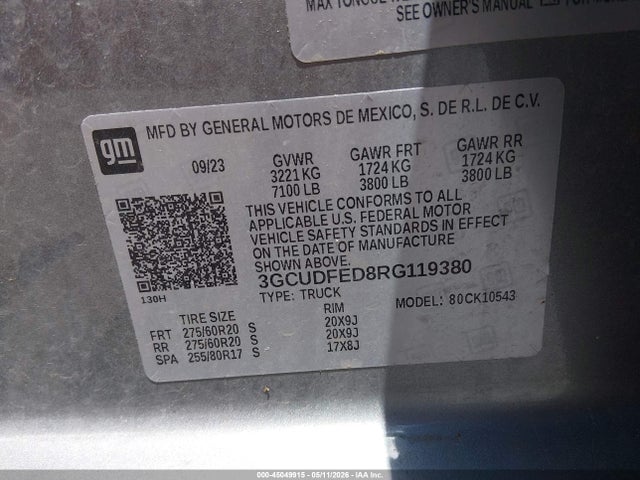 Продаж на аукціоні авто 2024 Chevrolet Silverado 1500 4wd  Short Bed Lt Trail Boss, vin: 3GCUDFED8RG119380, номер лоту: 45049915