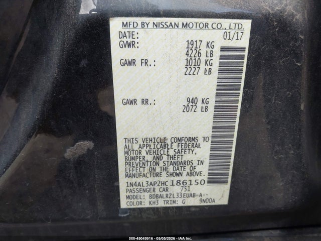 1N4AL3AP2HC186150 Nissan Altima 2.5 Sl