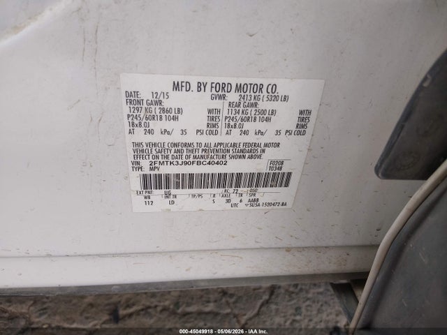 Ford EDGE SEL 2015 2FMTK3J90FBC40402 Image 9