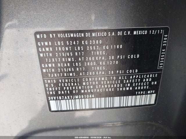 3VV1B7AX7JM091044 Volkswagen Tiguan 2.0t S