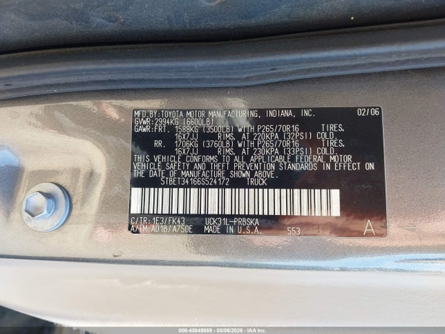 Aukcja sprzedaży 2006 Toyota Tundra Sr5 V8, vin: 5TBET34166S524172, numer aukcji: 45049959