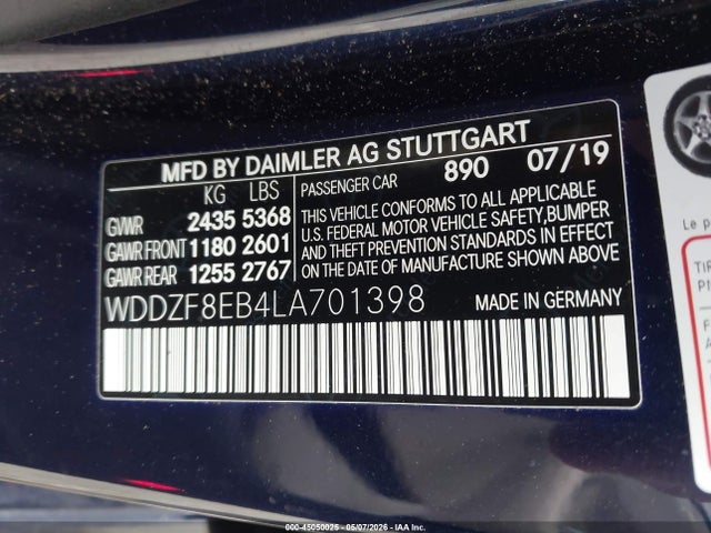 45050025 :رقم المزاد ، WDDZF8EB4LA701398 vin ، 2020 Mercedes-benz E 350 4matic مزاد بيع