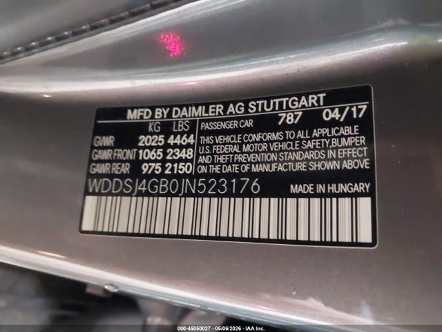 45050027 :رقم المزاد ، WDDSJ4GB0JN523176 vin ، 2018 Mercedes-benz Cla 250 4matic مزاد بيع