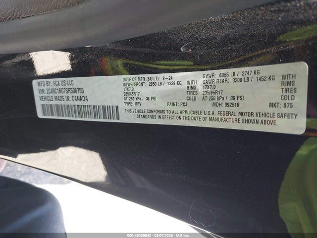 2025 Chrysler Pacifica Select მანქანა იყიდება აუქციონზე, vin: 2C4RC1BG7SR506755, აუქციონის ნომერი: 45050042