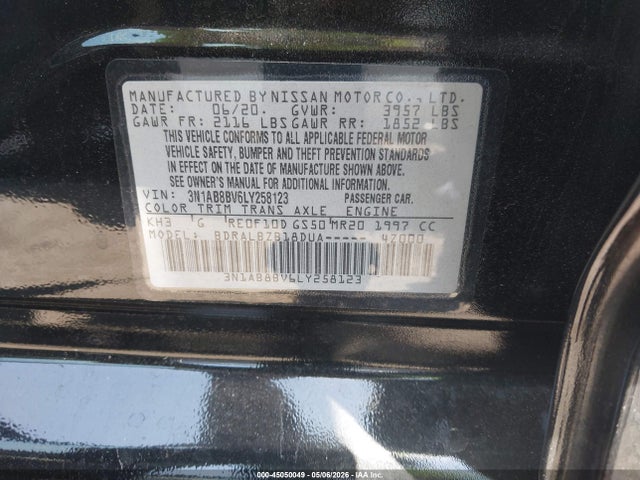 Aukcja sprzedaży 2020 Nissan Sentra S Xtronic Cvt, vin: 3N1AB8BV6LY258123, numer aukcji: 45050049
