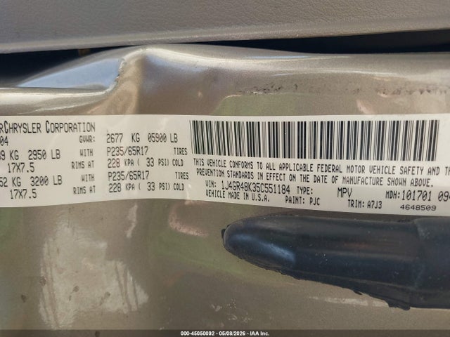 Aukcja sprzedaży 2005 Jeep Grand Cherokee Laredo, vin: 1J4GR48K35C551184, numer aukcji: 45050092
