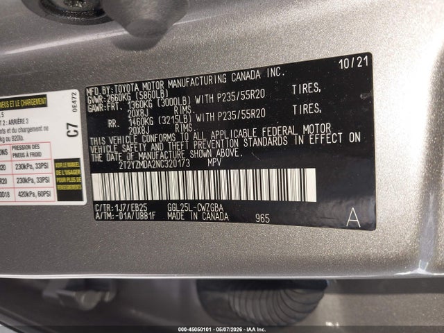 45050101 :رقم المزاد ، 2T2YZMDA2NC320173 vin ، 2022 Lexus Rx 350 F Sport Handling مزاد بيع