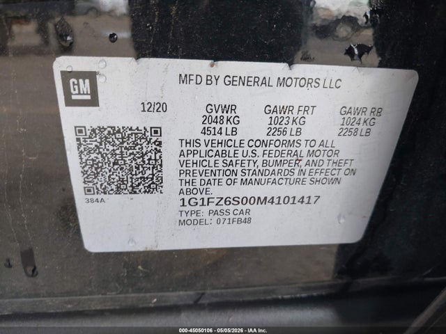 2021 Chevrolet Bolt Ev Fwd Premier მანქანა იყიდება აუქციონზე, vin: 1G1FZ6S00M4101417, აუქციონის ნომერი: 45050106