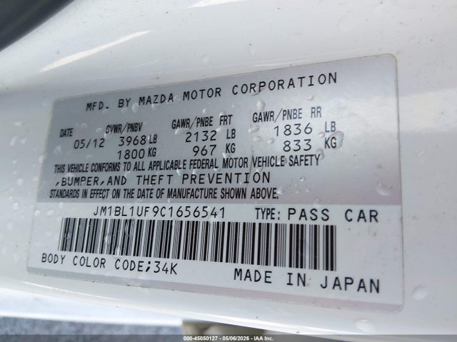 Aukcja sprzedaży 2012 Mazda Mazda3 I Sport, vin: JM1BL1UF9C1656541, numer aukcji: 45050127