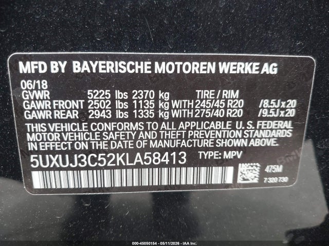 Продаж на аукціоні авто 2019 Bmw X4 Xdrive30i, vin: 5UXUJ3C52KLA58413, номер лоту: 45050154