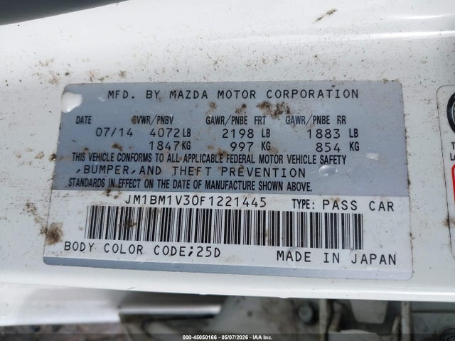 Продаж на аукціоні авто 2015 Mazda Mazda3 S Touring, vin: JM1BM1V30F1221445, номер лоту: 45050166