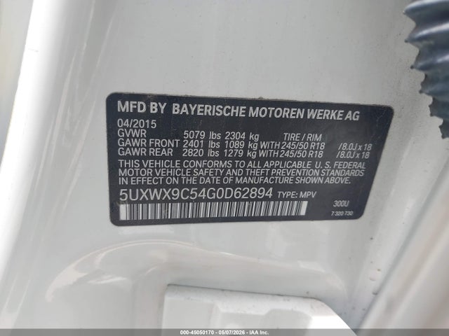 Aukcja sprzedaży 2016 Bmw X3 Xdrive28i, vin: 5UXWX9C54G0D62894, numer aukcji: 45050170