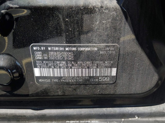 2016 Mitsubishi Lancer Es მანქანა იყიდება აუქციონზე, vin: JA32U2FUXGU010765, აუქციონის ნომერი: 45050188