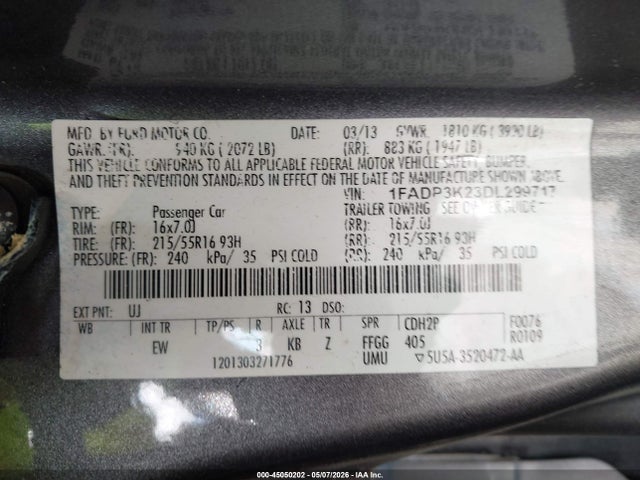 Продажа на аукционе авто 2013 Ford Focus Se, vin: 1FADP3K23DL299717, номер лота: 45050202