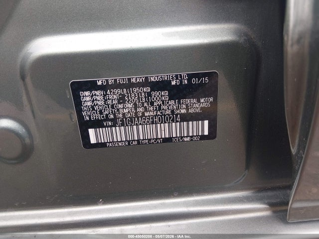 Aukcja sprzedaży 2015 Subaru Impreza 2.0i, vin: JF1GJAA66FH010214, numer aukcji: 45050208