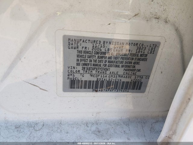 Aukcja sprzedaży 2015 Nissan Sentra Sv, vin: 3N1AB7APXFY374541, numer aukcji: 45050212