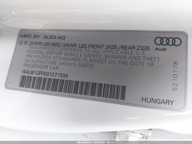WAUB1GFF6G1071599 Audi S3 2.0t Premium Plus