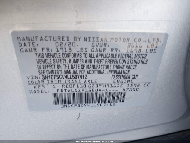 Продажа на аукционе авто 2020 Nissan Kicks Sv Xtronic Cvt, vin: 3N1CP5CV4LL507412, номер лота: 45050219